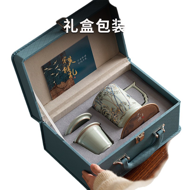 Cốc pha trà lò Chengli Ru mạ vàng cốc tách trà tách trà cốc trà xanh cốc văn phòng có nắp chuyên dụng cốc nước
