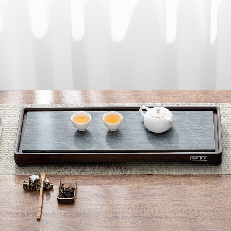Khay trà Wujinshi khay đựng nước nhỏ bằng đá Kung Fu gia dụng văn phòng khay trà Bàn trà gỗ mun nặng