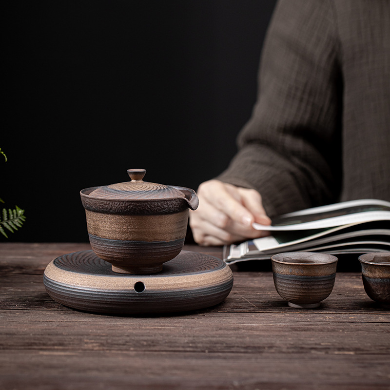 Bình cầm tay Hanbo mạ vàng kiểu Nhật, Bộ trà gốm sứ Kung Fu, bình trà, bát một nắp, dụng cụ pha trà gốm thô cổ điển gia dụng