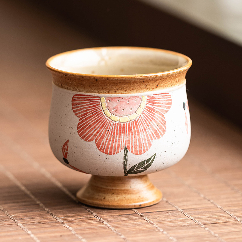 Cốc chủ nhân chạm khắc màu hồng, cốc cao hoa hướng dương, cốc trà gốm sứ cỡ lớn, cốc đặc biệt uống trà, cốc trà cao cấp