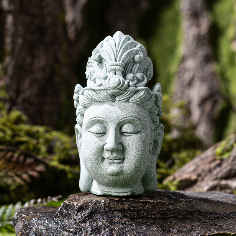 Đồ trang trí thiền Văn Thù Bồ Tát bằng đá sa thạch xanh đồ trang trí phong cảnh cửa ra vào phòng khách kiểu Trung Quốc mới đầu Phật trang trí theo phong cách cổ điển