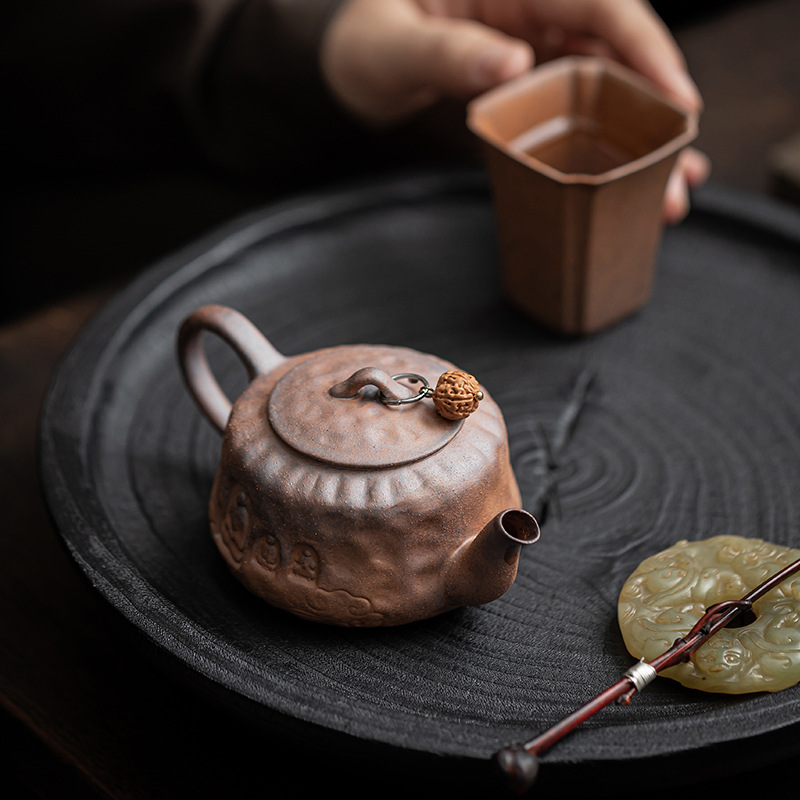 Ấm thiền Đôn Hoàng bùn đá cũ dụng cụ pha trà kungfu cổ điển gia dụng ấm pha trà đơn ấm lọc lỗ bóng gốm thô kiểu Trung Quốc