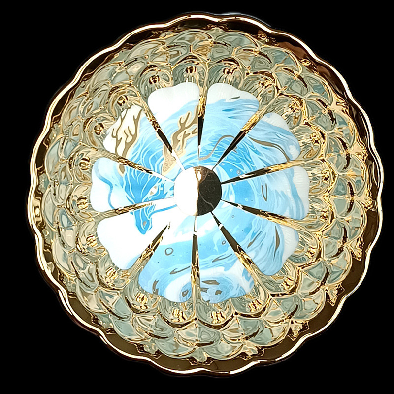 Khách hàng đặt hàng xuất khẩu phổ biến lò nung trực tiếp ly ion titan nhiều màu sắc Yao Fei Jian Zhan ly rồng ly sen vàng bạc ba màu