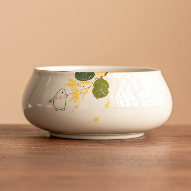 Tinh khiết vẽ tay mặt trăng thỏ Jianshui trà rửa lớn Trung Quốc gốm sứ Kung Fu Phụ Kiện Bộ trà bát nước Biển Trà một thùng bã trà