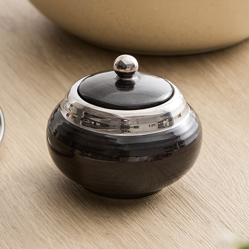 Lọ gia vị tráng men vàng đen, đồ dùng nhà bếp khách sạn, hộp gia vị gốm sứ, lọ đựng đường bột ngọt gia dụng