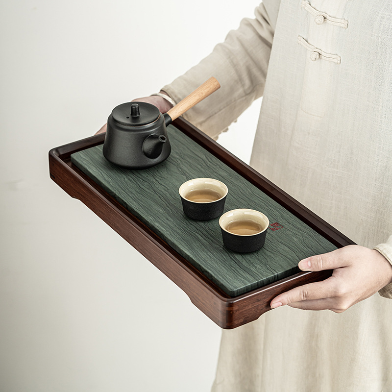Khay trà đá đen Zhushi Chongzhu Khay trà đá đen phong cách thoát nước phòng khách sang trọng cổ điển khay trà khô Khay trà Bộ trà Kung Fu