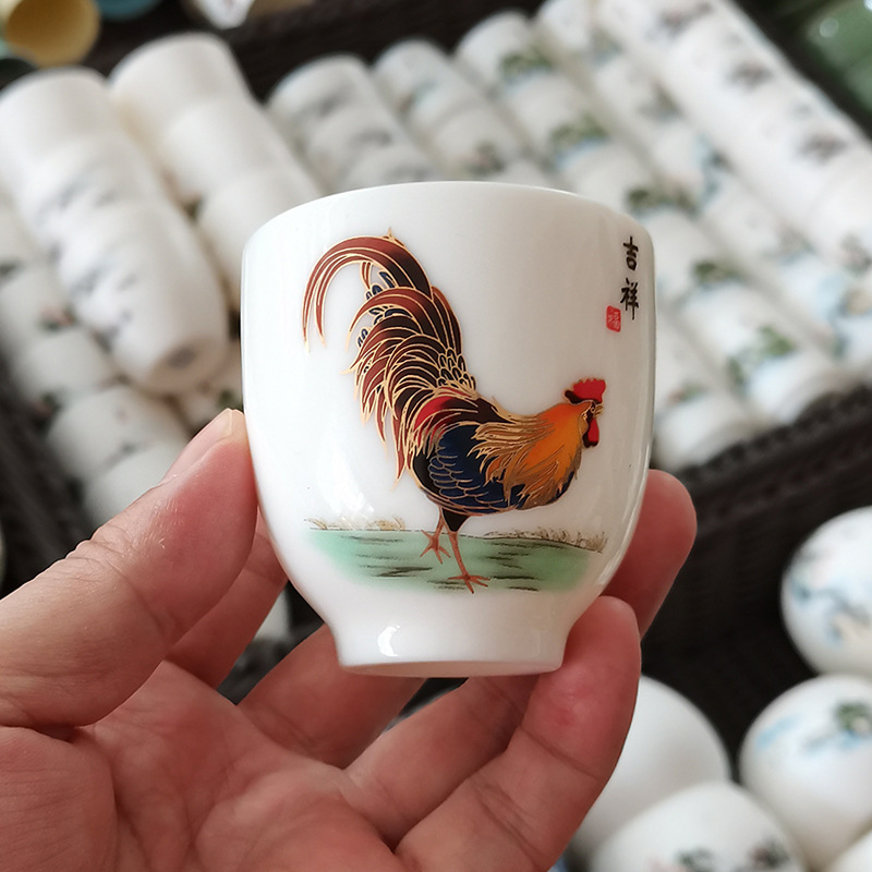 Cốc cốc gà gốm sứ Jingdezhen cốc chủ sở hữu ngọc bích cao cấp cốc trà bộ đồ trà cốc trà sứ trắng gia dụng cốc trà cảm giác cao cấp