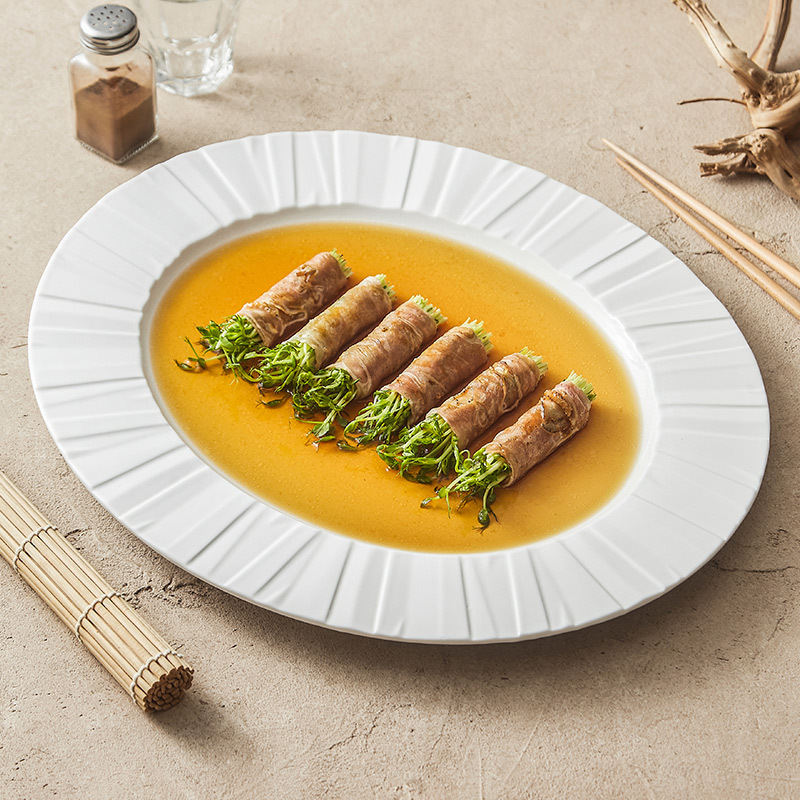 Origami hoa văn gốm sứ bộ đồ ăn cá đĩa hộ gia đình đĩa đĩa nông đĩa cá lớn hình bầu dục hình quả trứng đĩa ăn thương mại