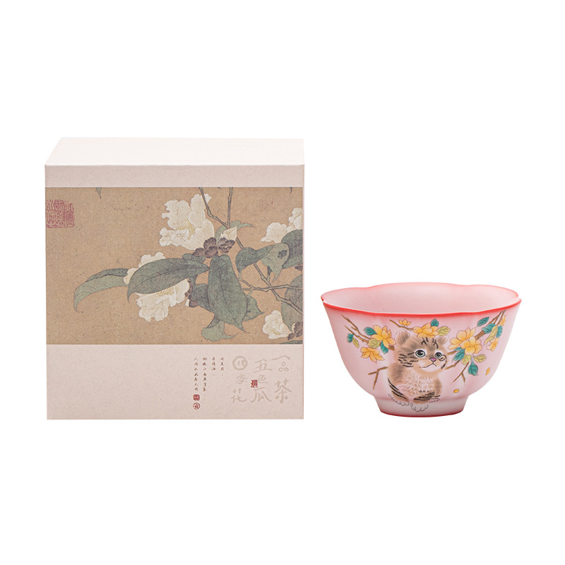 Mỡ lợn đông lạnh hoa vàng cốc cánh hoa mèo cốc chủ nhân cốc trà gốm sứ đơn cốc công phu Bộ trà cốc trà nhỏ hộp quà chén trà