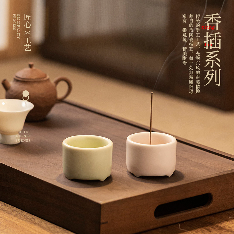 Lư hương mini thủ công sáng tạo, chân đế nhang đơn giản tao nhã, lư hương trong nhà gia dụng, đồ trang trí sáng tạo bằng gốm