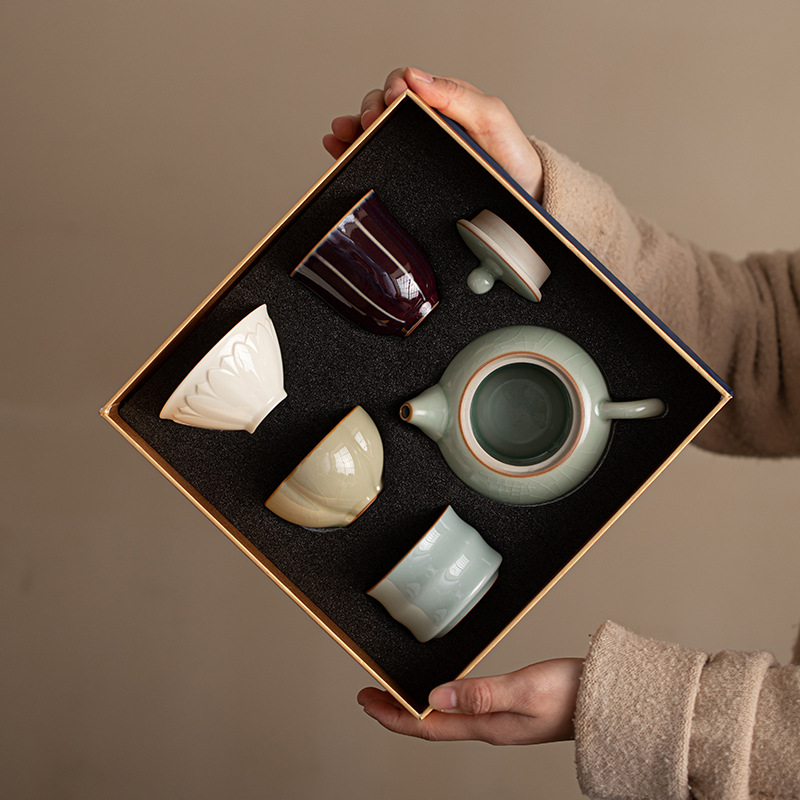 Năm lò nung nổi tiếng, một ấm bốn cốc, bộ ấm Xi Shi, gốm sứ gia dụng, bộ ấm trà Kung Fu, hộp quà tặng