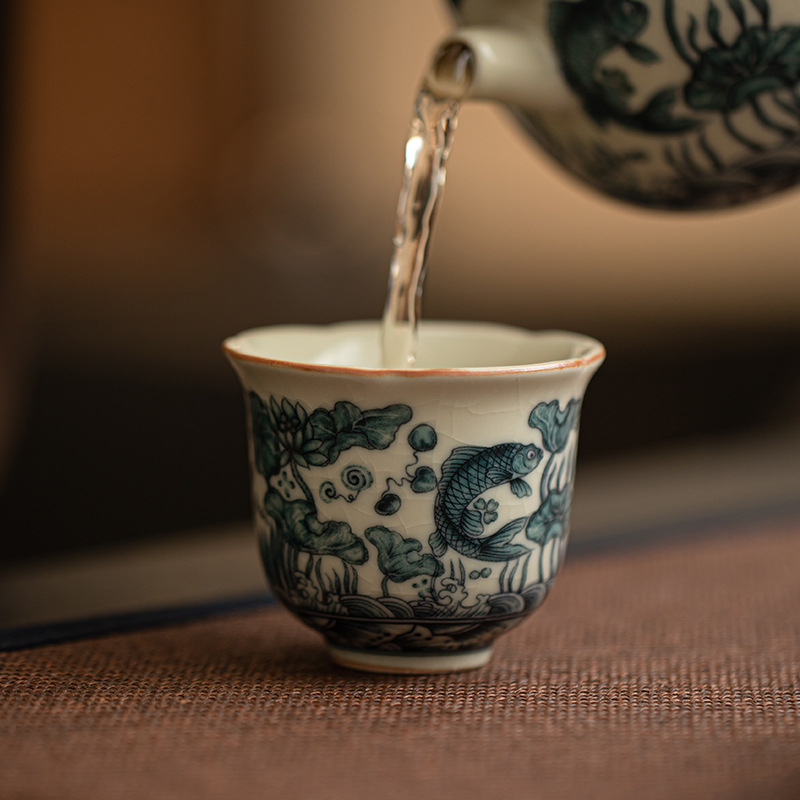 Phong cách thủy triều quốc gia, cốc hoa văn tảo cá lò Song Ru, cốc trà Kung Fu gốm sứ, cốc trà, cốc chủ nhỏ, cốc đơn