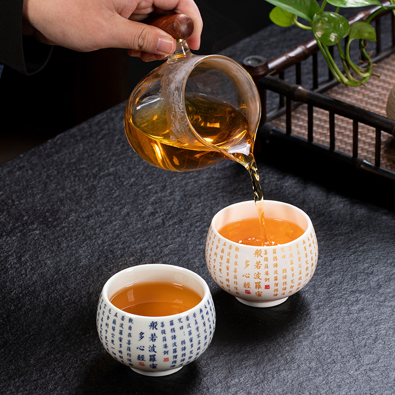 Gốm trái tim kinh, cốc trà, cốc La Hán, cốc cá nhân, cốc chủ nhân tráng men màu đơn, cốc trà, cốc đơn, quà lưu niệm ngày lễ