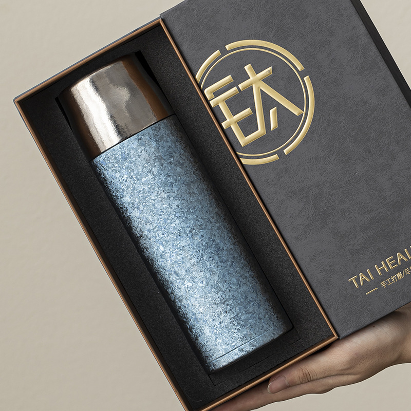 Cốc giữ nhiệt Titan nguyên chất pha trà ngoài trời cho nam và nữ bảo quản lạnh hai lớp dung tích lớn Hộp quà tặng cốc Titan đầy đủ tiện mang theo