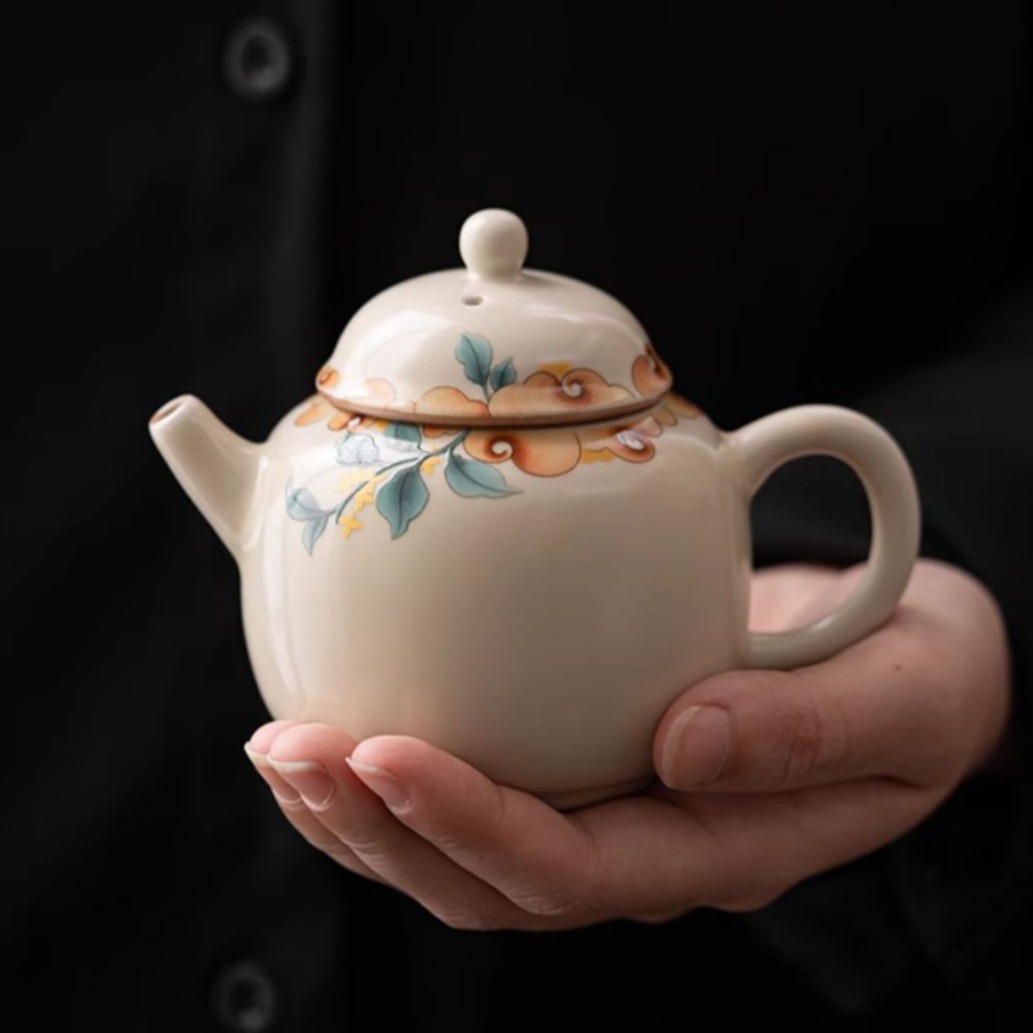 Ấm trà Ruyao màu be ấm trà gốm sứ có thể nâng cao Bộ trà Kung Fu ấm trà