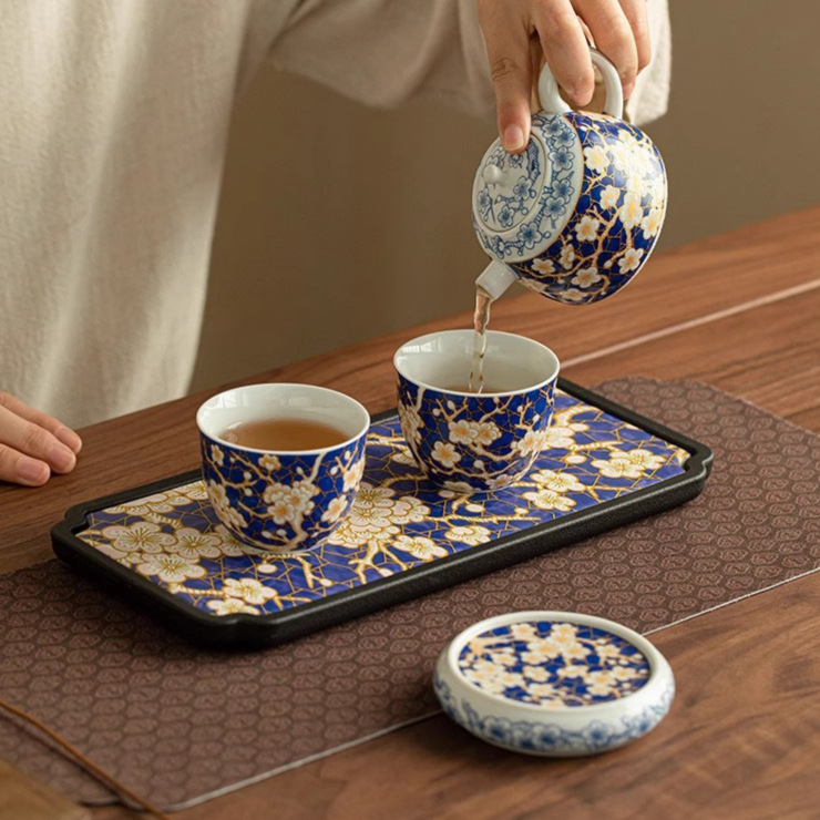 Ấm trà gốm sứ Bingmei một ấm hai cốc bộ dụng cụ trà Kung Fu ấm trà gia dụng có khay trà