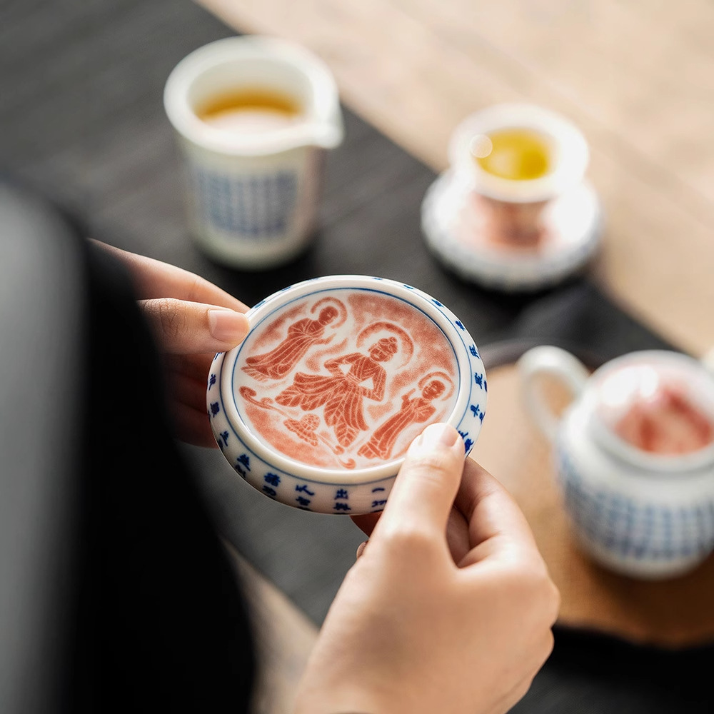 Yundku củi nung chà xát nắp nắp nắp ấm gốm sứ nắp nắp nắp nắp ấm chén phụ kiện bộ trà Kung Fu Trung Quốc đế lót ly