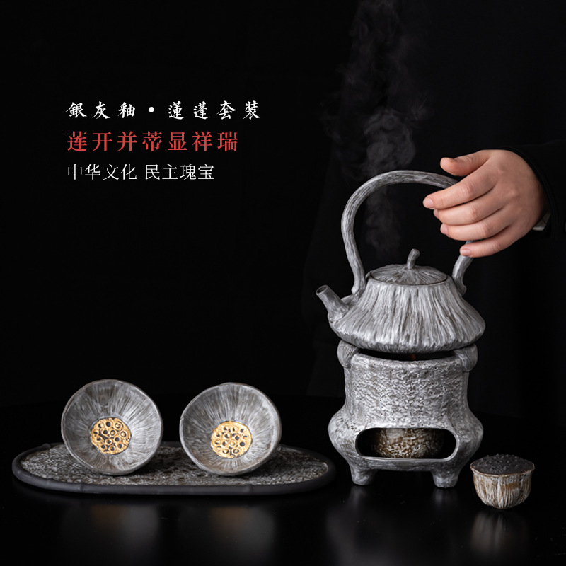 Bộ dụng cụ pha trà kiểu mới, bộ bếp pha trà gốm sứ đầy đủ, ấm trà, bộ ấm chén, khay trà