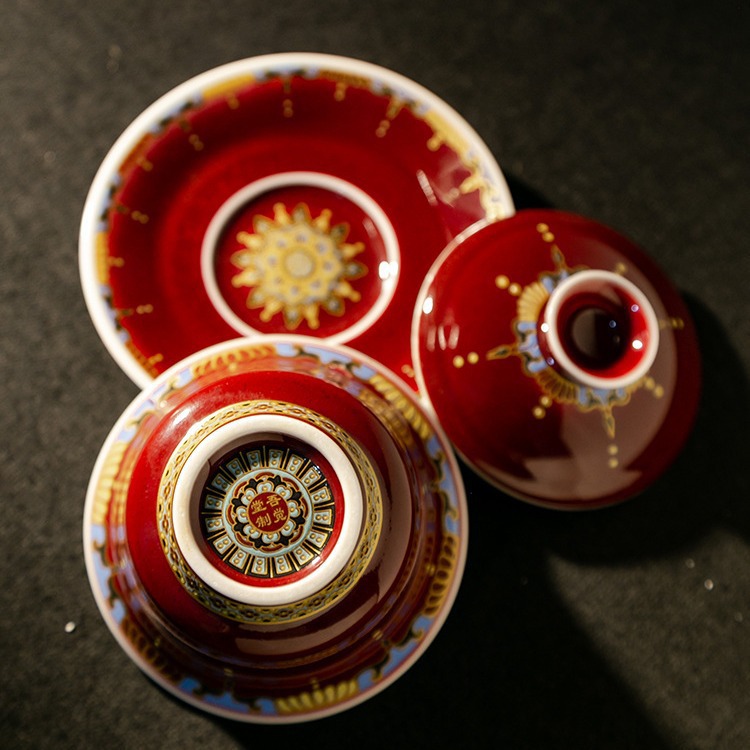 Lanhongmen Đôn Hoàng Sancai Bát trà Cốc trà men gốm sứ gia dụng Bộ trà Cốc trà không nóng Bộ nhỏ