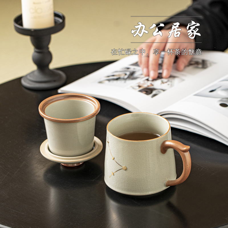 Cốc văn phòng Ruyao cốc nước tách trà cốc nước có nắp cốc trà cốc gốm sứ quà tặng sinh nhật quà tặng giáo viên