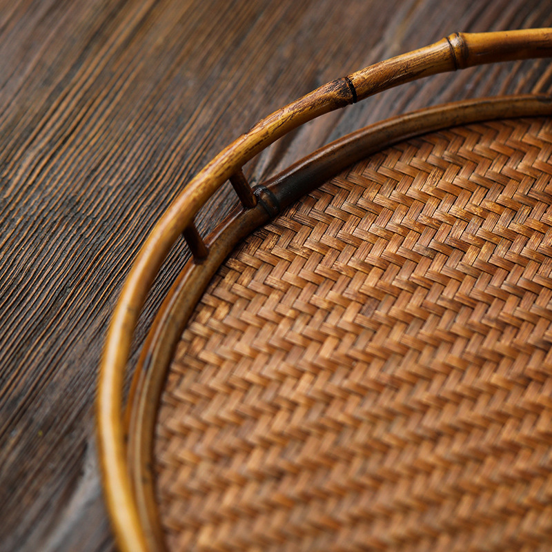 Khay chiếu đan tre trúc làm thủ công khay đựng trà hình tròn khay đựng trà bàn pha khô Khay trà Phong bàn trà chiếu trà không pha trà đạo