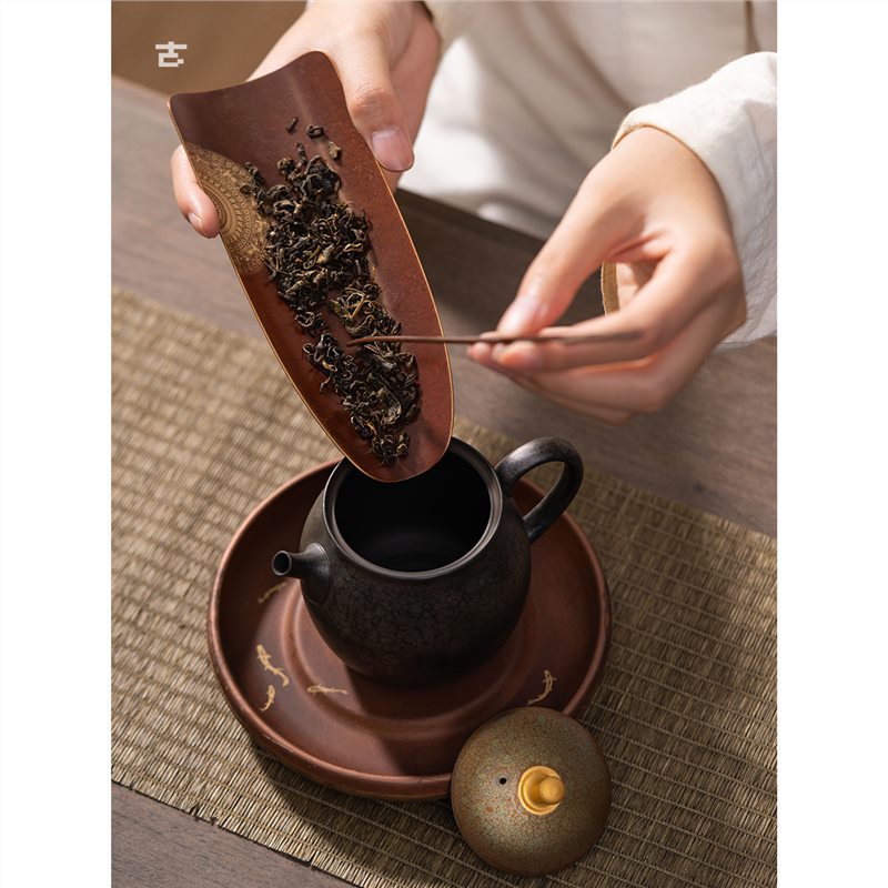 Cổ ca đồng nguyên chất thủ công hình nón Trà Kim Trà thìa Trà thìa Trà thìa Trà thìa Trà thìa đồng nghệ thuật phụ kiện trà đạo Kung Fu