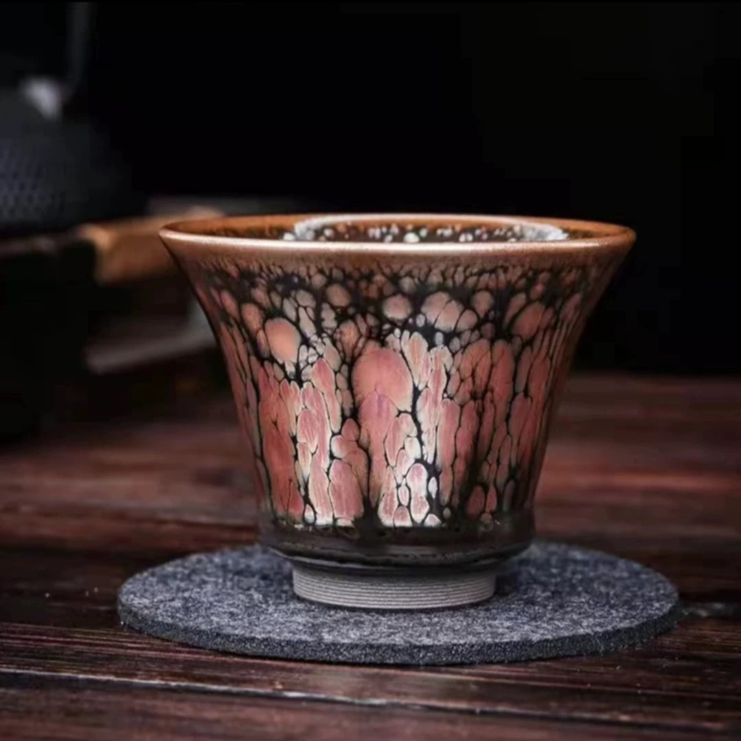 Chính hãng Zhijingjianzhan Golden Rose Yao Thay đổi giọt dầu Bộ trà quà tặng cao cấp làm bằng tay Chủ sở hữu cốc củi