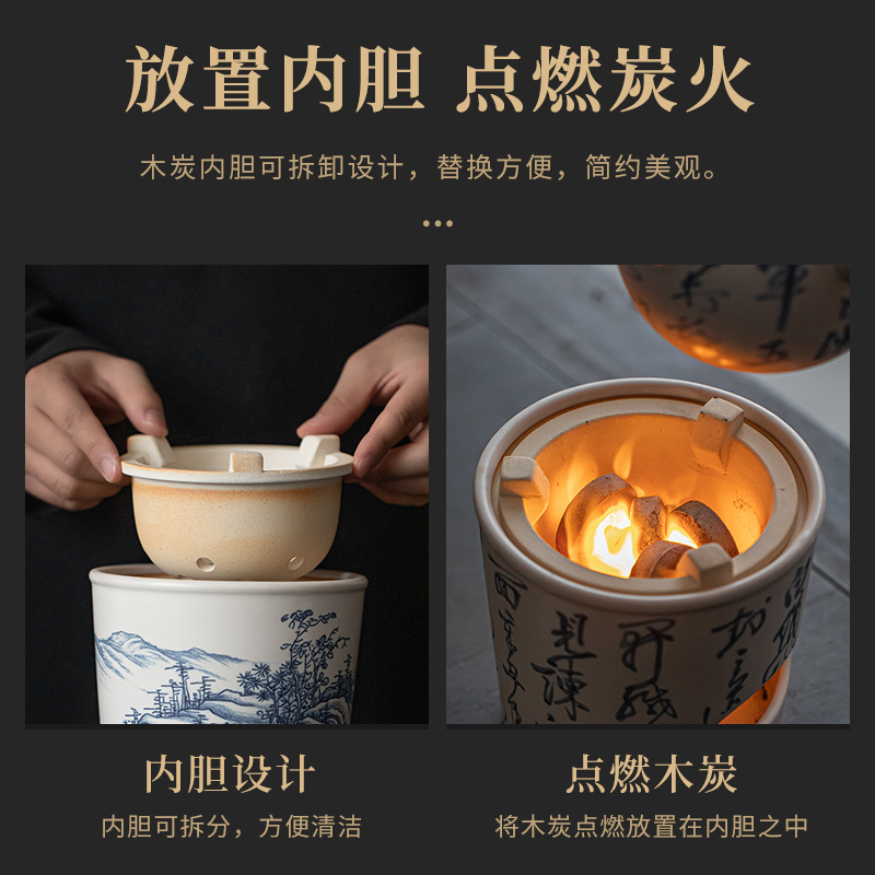 Dụng cụ pha trà bếp than tráng men Soda dụng cụ pha trà Kung Fu vẽ tay bếp lò xung quanh bếp lò nung cồn đế đun trà Bình gốm Bộ