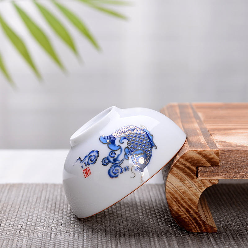 Cốc trà sứ trắng Dehua cốc chủ nhân tách trà cá nhân cốc đơn gốm sứ bộ trà Kung Fu bát trà có thể đặt logo