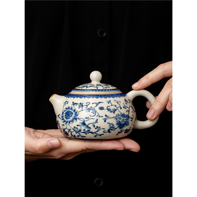 Ấm trà Xishi trong lò Ru màu xanh và trắng, ấm trà Xishi, ấm trà Kung Fu gia dụng, ấm trà cao cấp