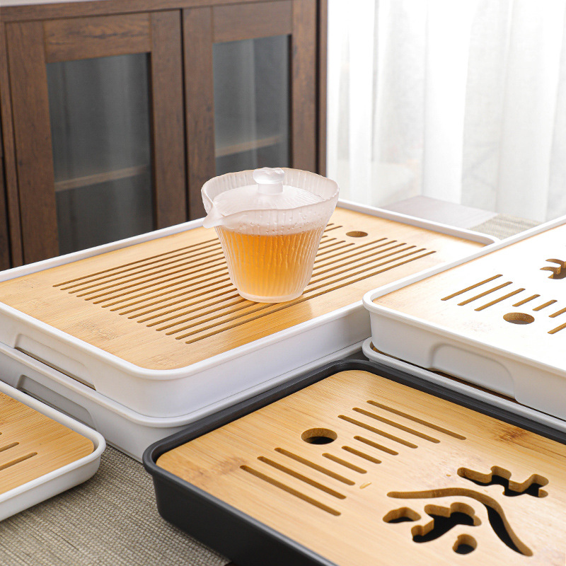 Khay đựng trà bằng tre kiểu Nhật, khay đựng trà văn phòng gia dụng hình chữ nhật, khay đựng trà khô, bán buôn trà trữ nước