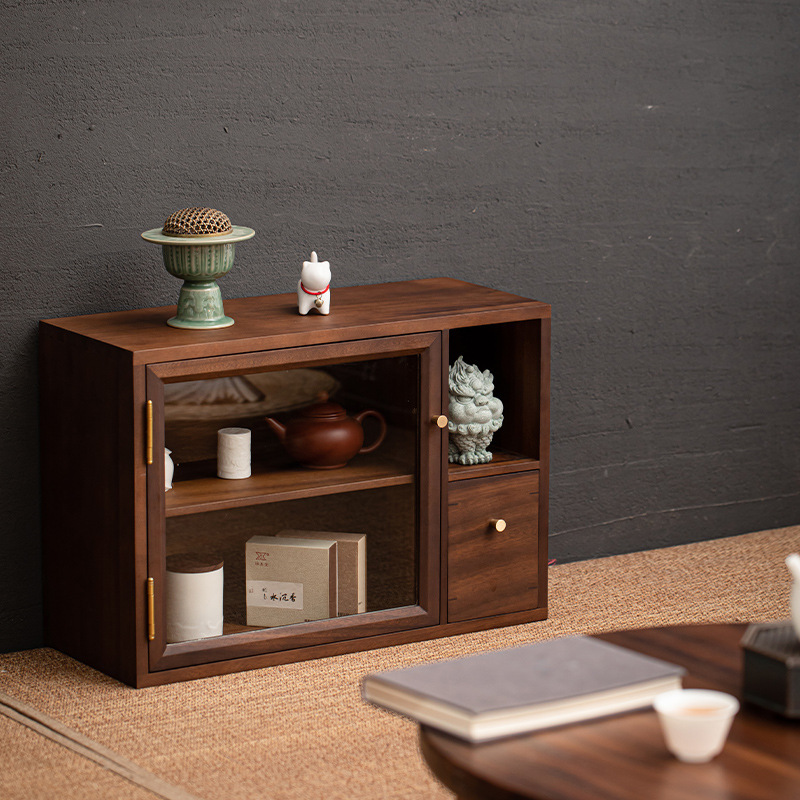 Tủ đựng đồ bằng gỗ nguyên khối kiểu Mỹ, tủ đựng trà Thời Trung Cổ, tủ đựng đồ đơn giản hiện đại, nội thất nhà hàng Gỗ Óc Chó Đen