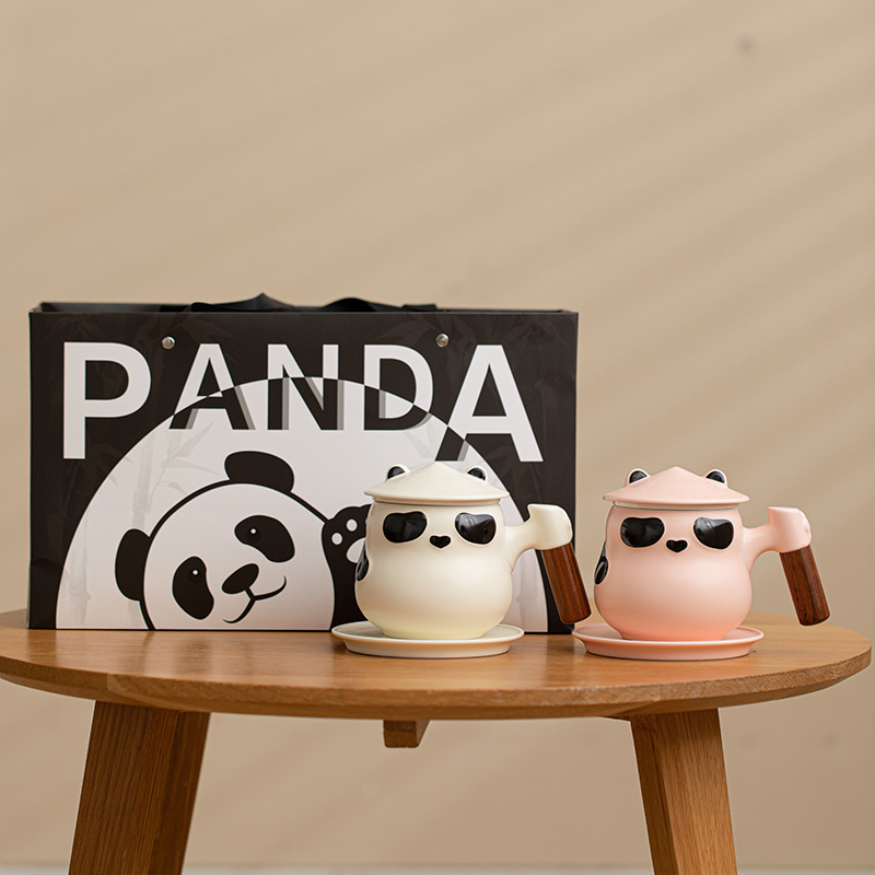 Cặp đôi trà cà phê gấu trúc bộ cốc cặp cốc gốm sứ dễ thương sáng tạo cốc cá nhân tách trà nước tách cốc hộp quà