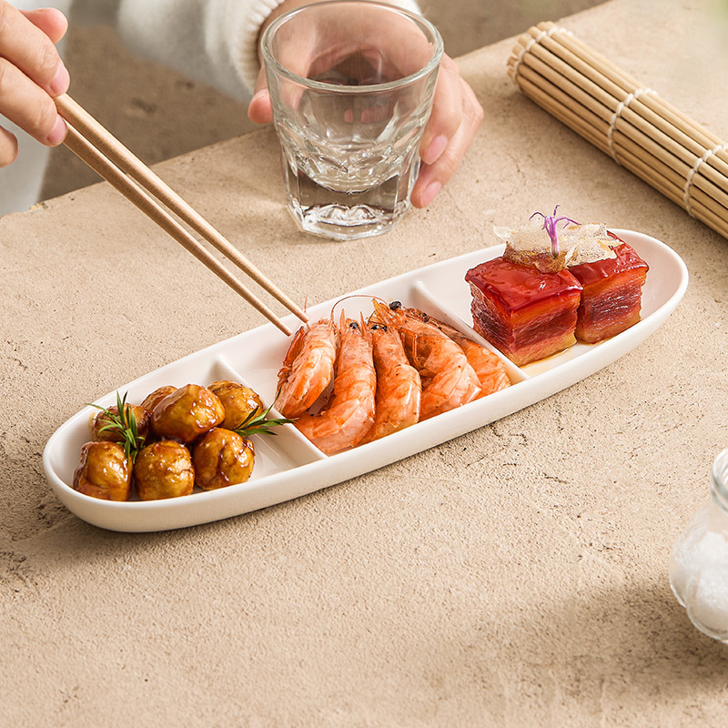 Đĩa chia ô gốm, đĩa gia dụng, đĩa sushi Câu lạc bộ cảm giác cao cấp, đồ ăn nhẹ, món tráng miệng, Đĩa tráng miệng, đĩa gia vị ba ngăn