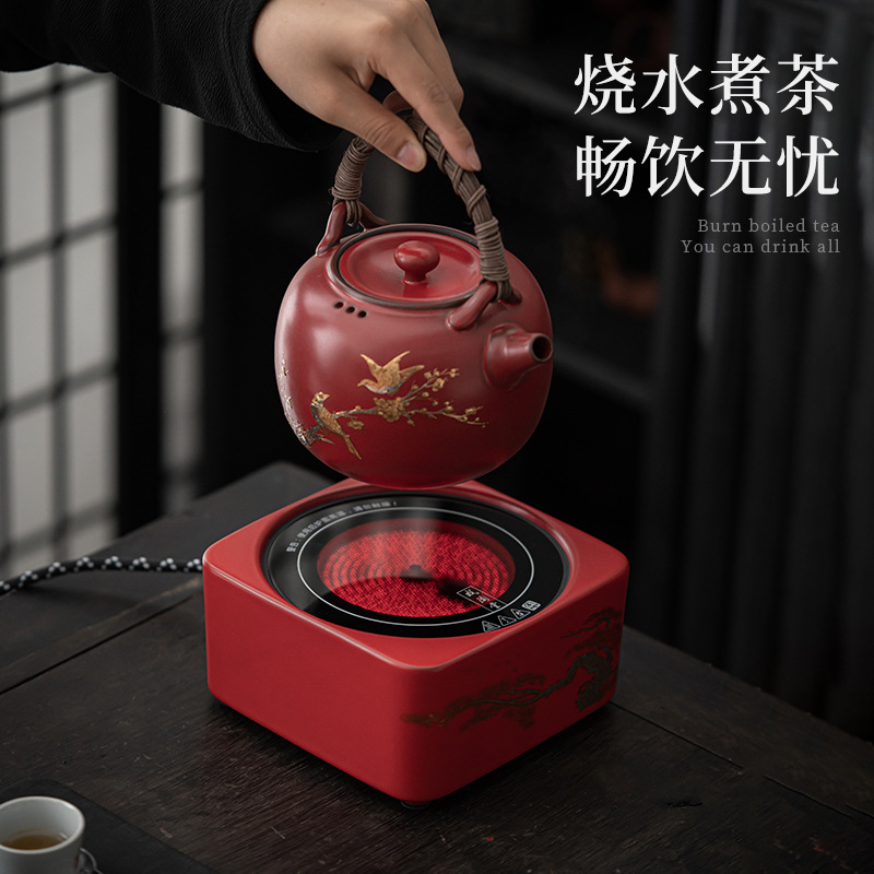 Bếp gốm điện Màu Đỏ Táo gai, xà nâng mây, bình gốm nguyên bản, Ấm đun nước, bếp nấu trà, bộ dụng cụ pha trà
