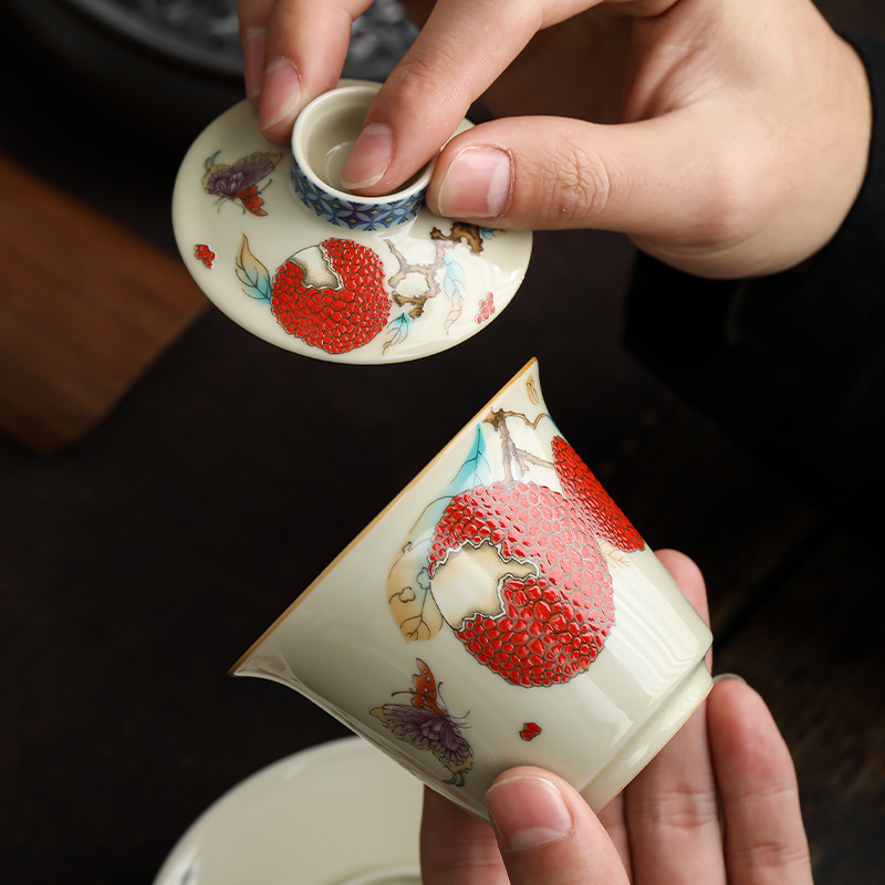 Cốc trà cốc trà cốc trà tam tài chống bỏng cao cấp gia dụng bát pha trà cỡ lớn đơn bộ trà Kung Fu