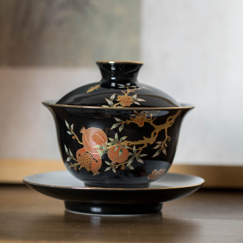 Bát có nắp tam tài bằng sứ gốm sứ gốm sứ sứ trắng kiểu Trung Quốc bộ trà gốm sứ tinh xảo cốc trà