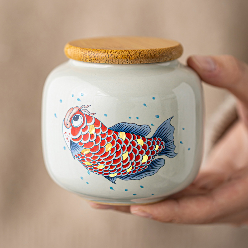 Bình đựng trà chống ẩm kín màu xám thực vật Bình đựng trà cỡ nhỏ cầm tay Bình sứ Phụ kiện trà đạo cổ điển Trung Quốc Bình rỗng