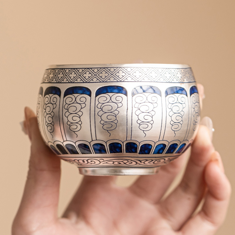 Cốc chủ nhân mạ bạc 999 cốc thiền nước mây thủy tinh gia dụng cốc trà bộ trà gốm sứ cốc đơn