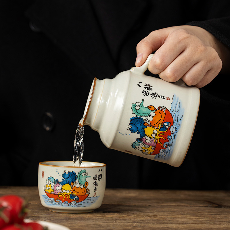 Cốc pha trà ấm nhỏ trong lò Ruyao tám tươi vượt biển, cốc pha trà hầm sáng tạo cá nhân, cốc pha trà gia dụng