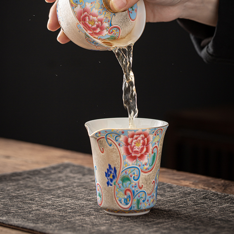 Bát có nắp tam tài kiểu Trung Quốc chạm bạc bát pha trà bát pha trà bát có nắp men thủ công cốc pha trà cỡ lớn