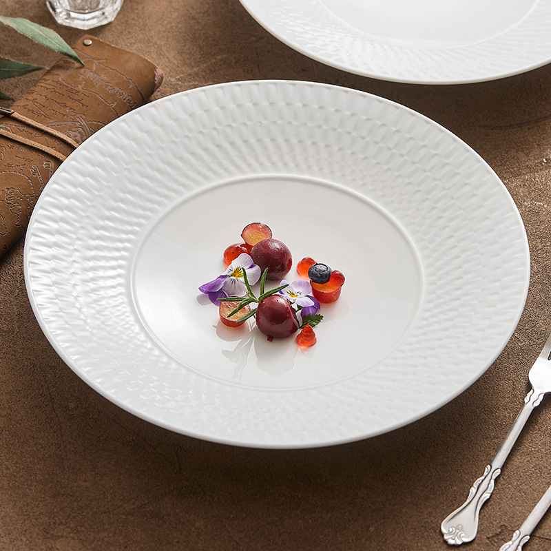 Đĩa gốm, đĩa gia dụng, bát canh sứ trắng cao cấp, bát đĩa sang trọng nhẹ, đĩa súp sáng tạo, đĩa mì Ý