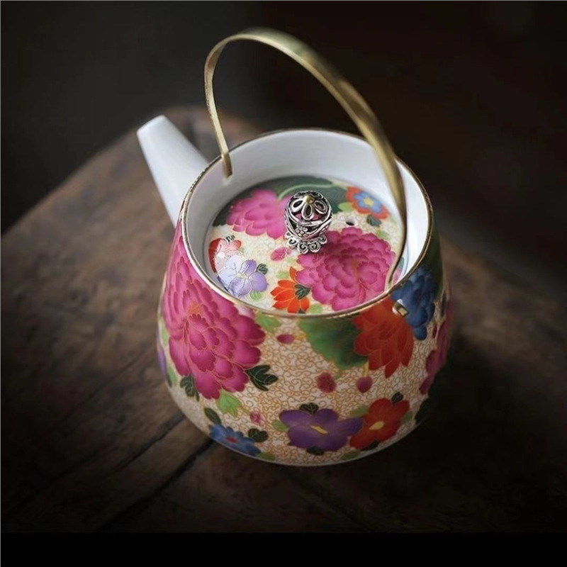 Ấm trà gốm sứ tráng men màu Wanhua Bộ ấm trà Kung Fu Bộ ấm trà phong cách sành điệu quốc gia bằng vàng