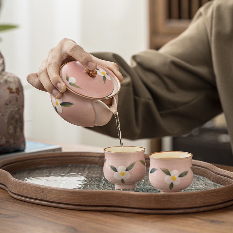 Bình cầm tay bằng gỗ gốm vẽ tay bằng bột Một bình hai cốc có túi thêu