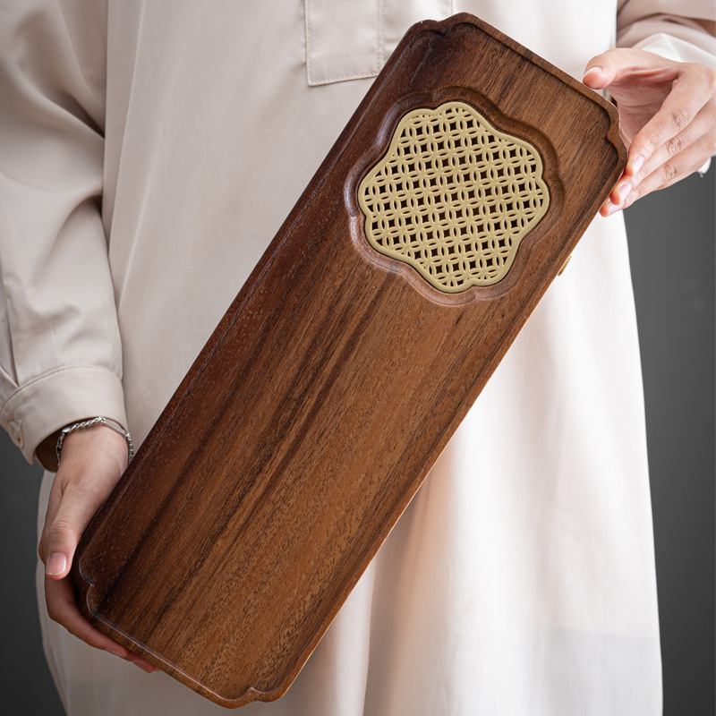 Bán buôn Khay trà gỗ nguyên khối Thoát Nước Óc Chó gia dụng nhỏ mới kiểu Trung Quốc Bàn trà hiện đại đơn giản bàn trà