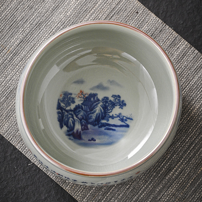 Bể rửa trà sứ xanh và trắng Jingdezhen lớn gốm sứ cổ điển Jianshui chén trà cao cấp thùng trà xỉ lớn