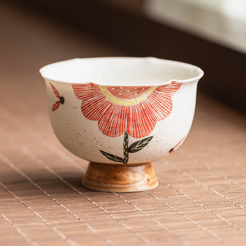 Cốc uống trà gốm sứ chạm khắc màu hồng cốc chủ nhân cốc trà cao cấp đơn dùng trong gia đình cốc trà chuyên dụng cá nhân nữ cỡ lớn