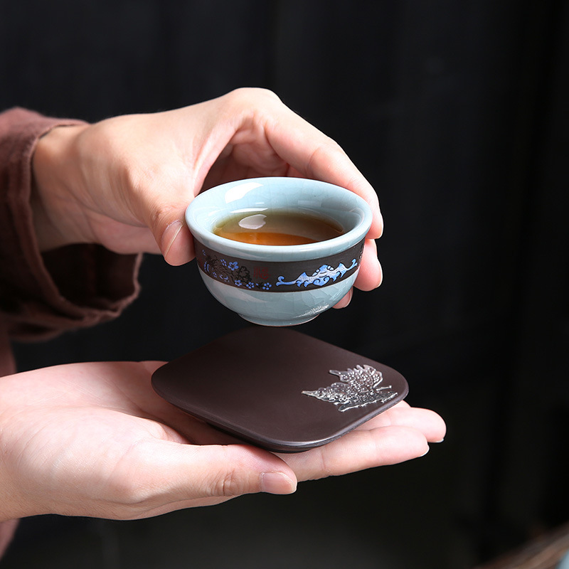 Đệm nâng tách trà, đệm tách trà gỗ điện, Bộ trà đạo, đệm cách nhiệt, đệm cốc, tổ hợp gỗ mun gia dụng kiểu Nhật
