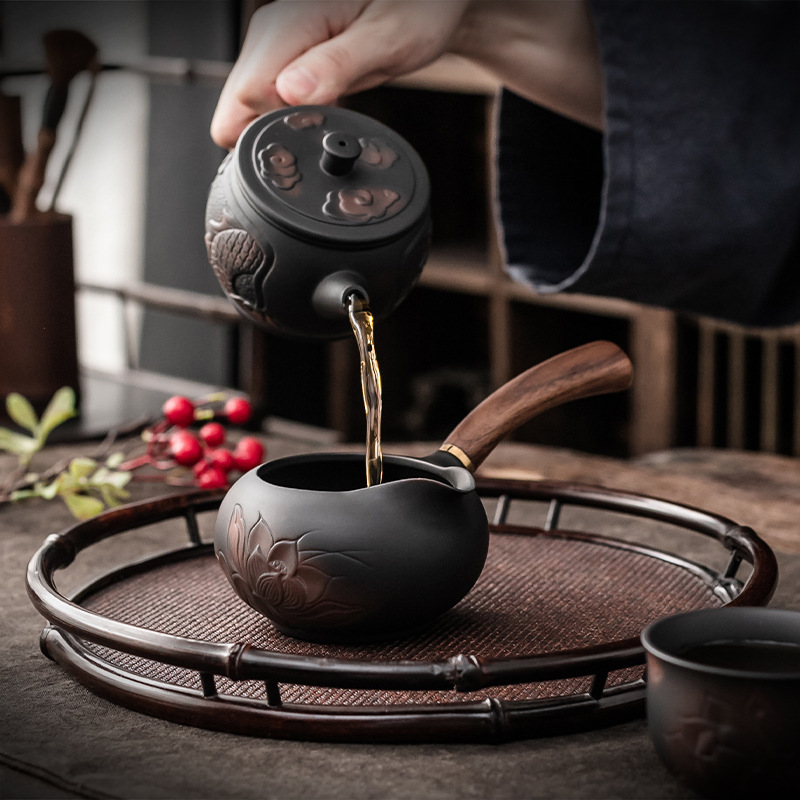 Dao nhảy thủ công bằng Gốm Tím Daantang, cốc tay cầm bên, dụng cụ chia trà cao cấp, bộ trà Kung Fu, cốc công bằng gốm Biển Trà