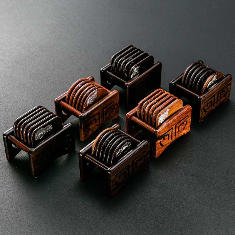 Đế lót tách trà gỗ mun Nhật Bản đế lót trà gỗ cẩm lai đế đựng cốc đựng trà đạo Kung Fu bằng gỗ rắn kết hợp bán buôn